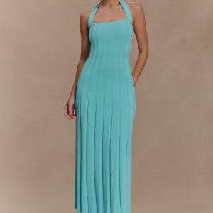 Jacqui Halter Knit Midi Dress - Cyan Blue