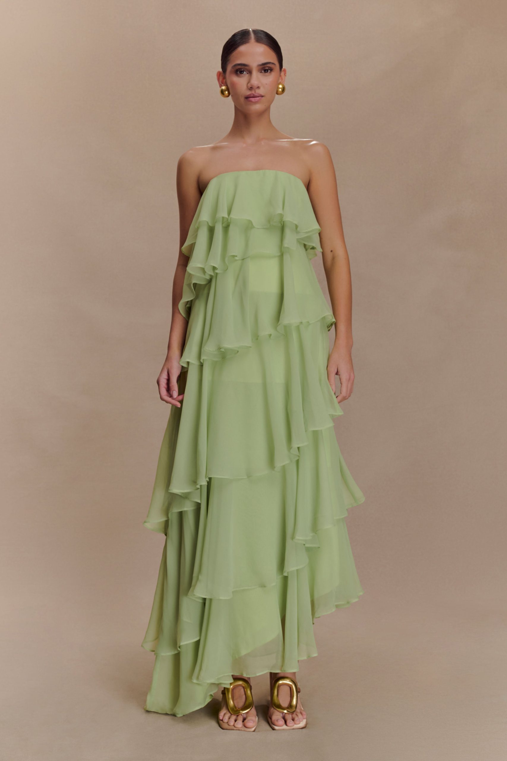 Alexa Ruffle Chiffon Maxi Dress - Pastel Lime - Image 2