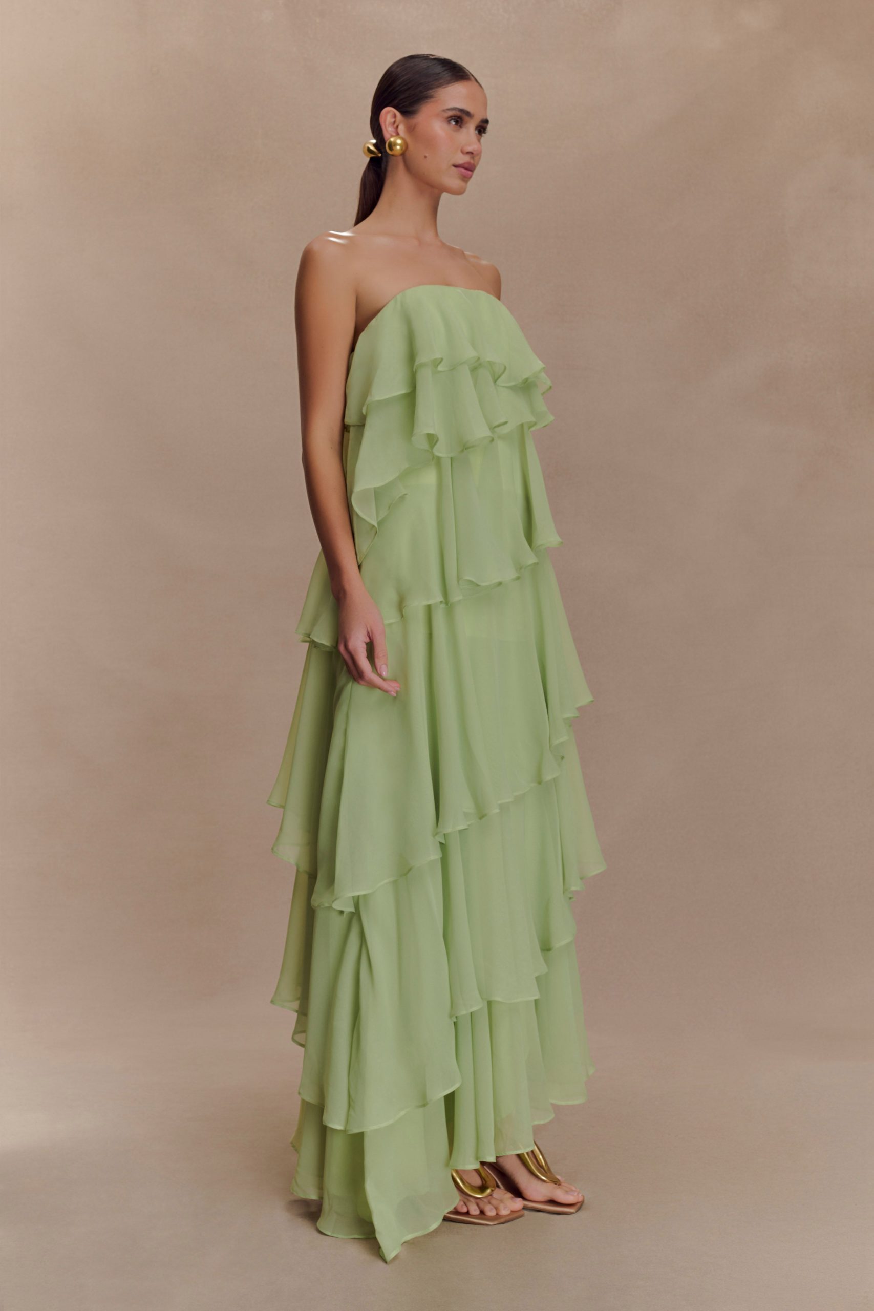 Alexa Ruffle Chiffon Maxi Dress - Pastel Lime - Image 5