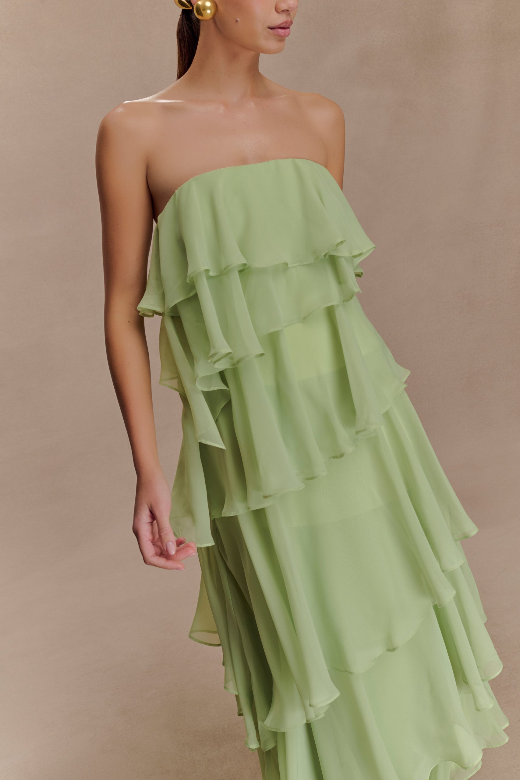 Alexa Ruffle Chiffon Maxi Dress - Pastel Lime - Image 4