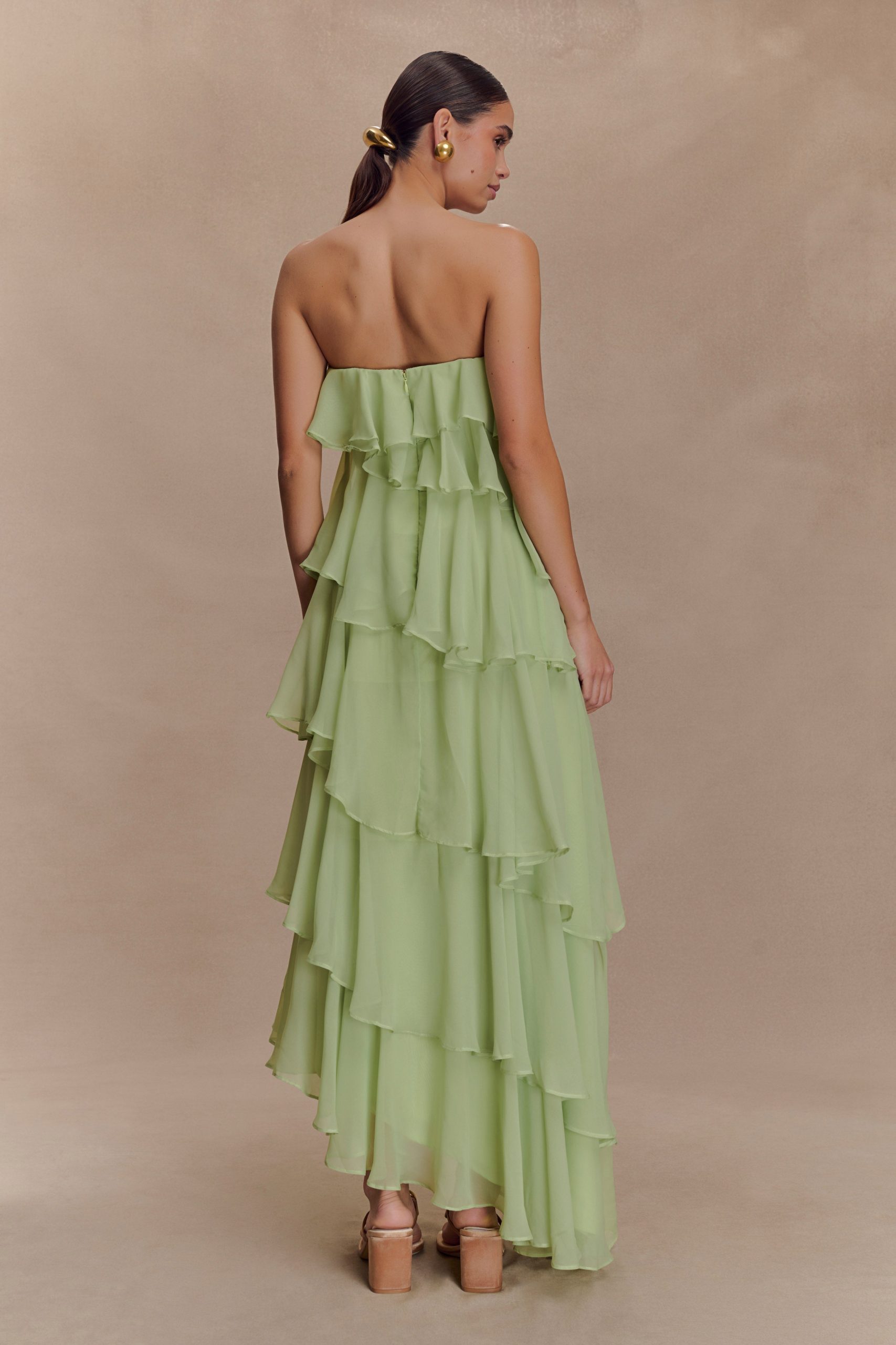 Alexa Ruffle Chiffon Maxi Dress - Pastel Lime - Image 3