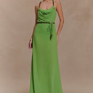 Elaine Chiffon Beaded Maxi Dress - Green