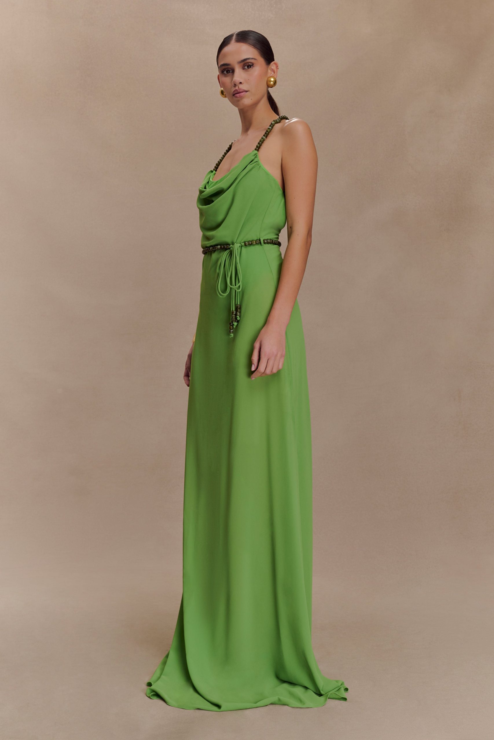Elaine Chiffon Beaded Maxi Dress - Green - Image 4