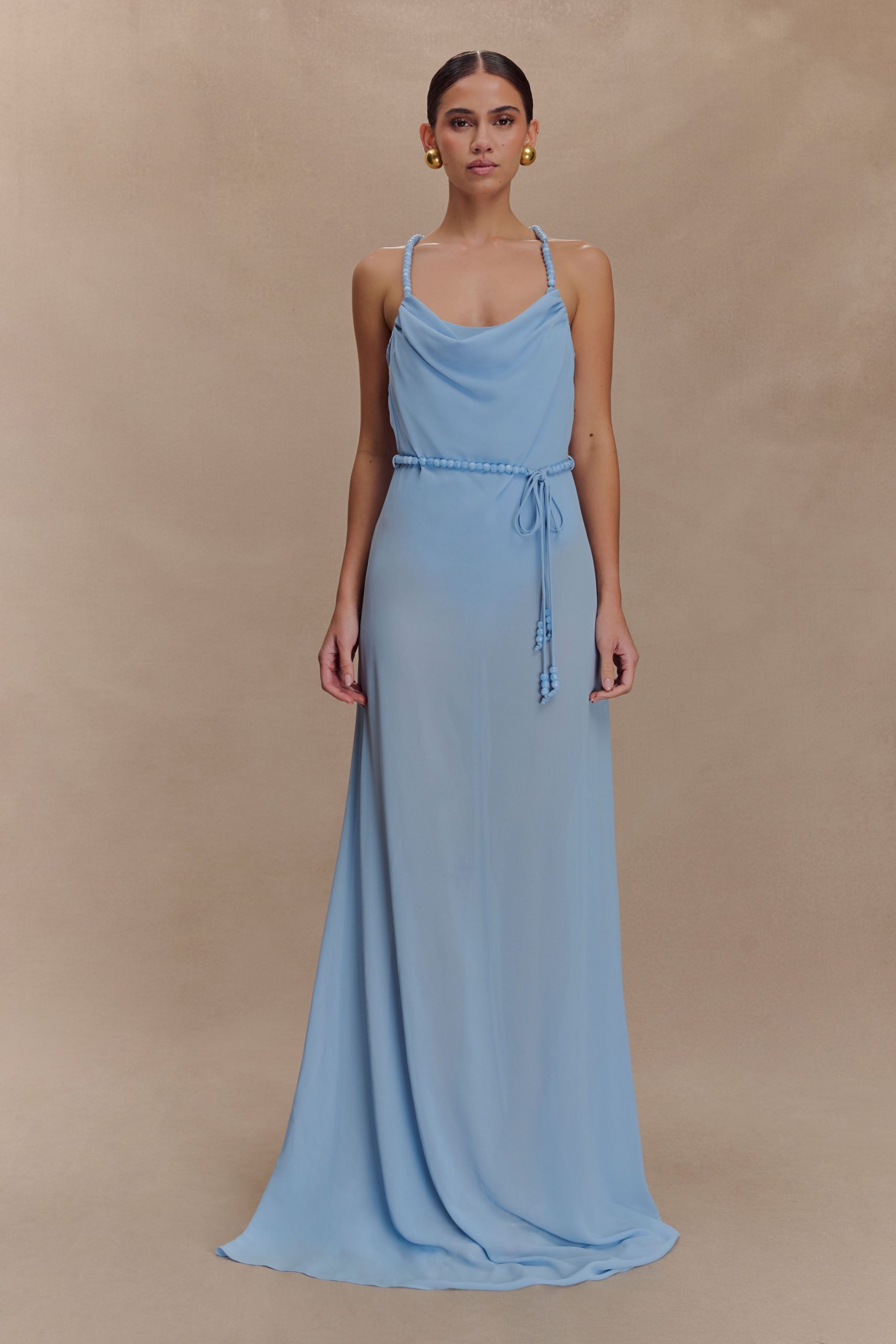 Elaine Chiffon Beaded Maxi Dress - Sky Blue - Image 3
