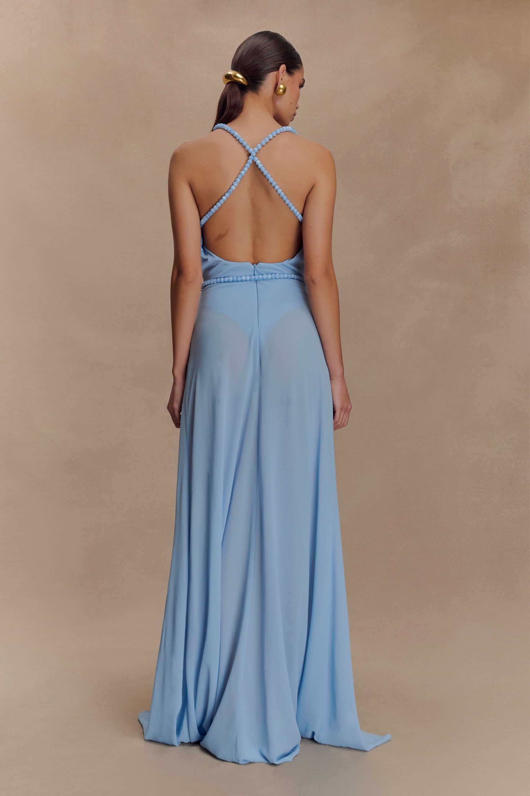 Elaine Chiffon Beaded Maxi Dress - Sky Blue - Image 4
