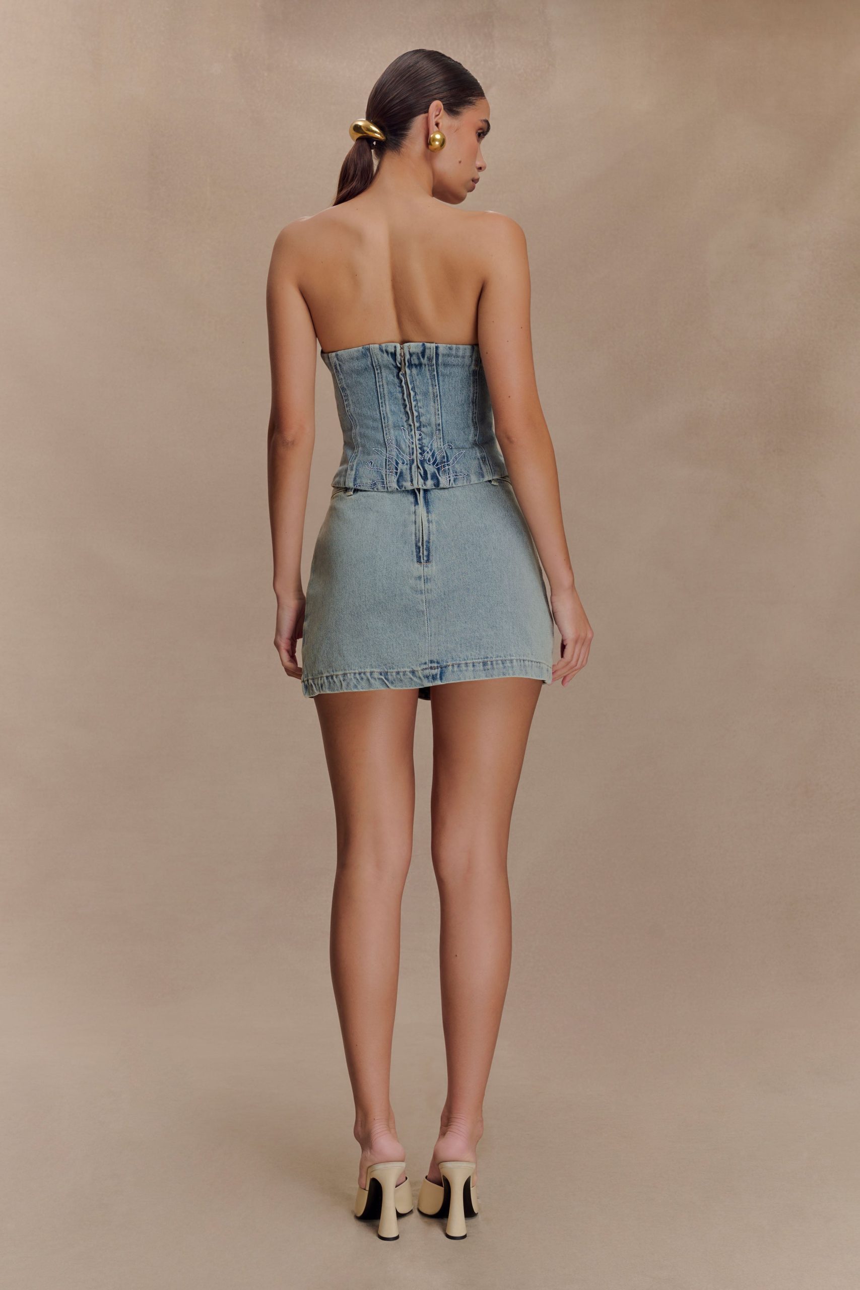 Alessia Embroidered Denim Corset - Light Vintage - Image 5