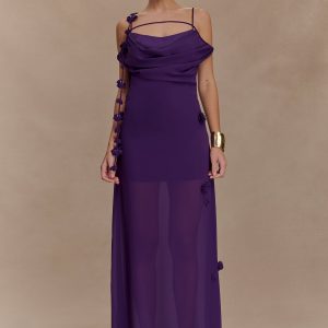 Rosalie Floral Chiffon Maxi Dress - Purple