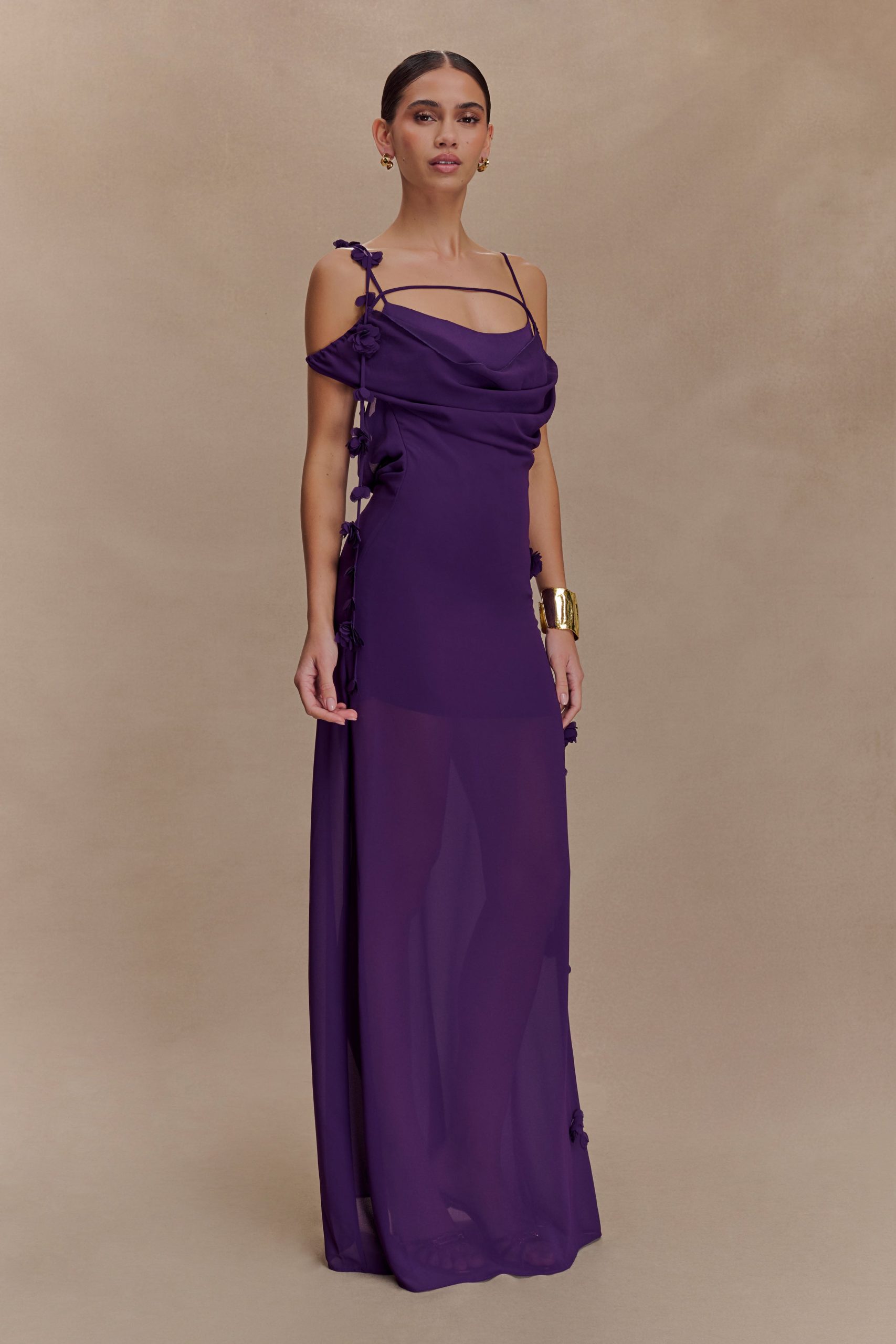 Rosalie Floral Chiffon Maxi Dress - Purple - Image 4