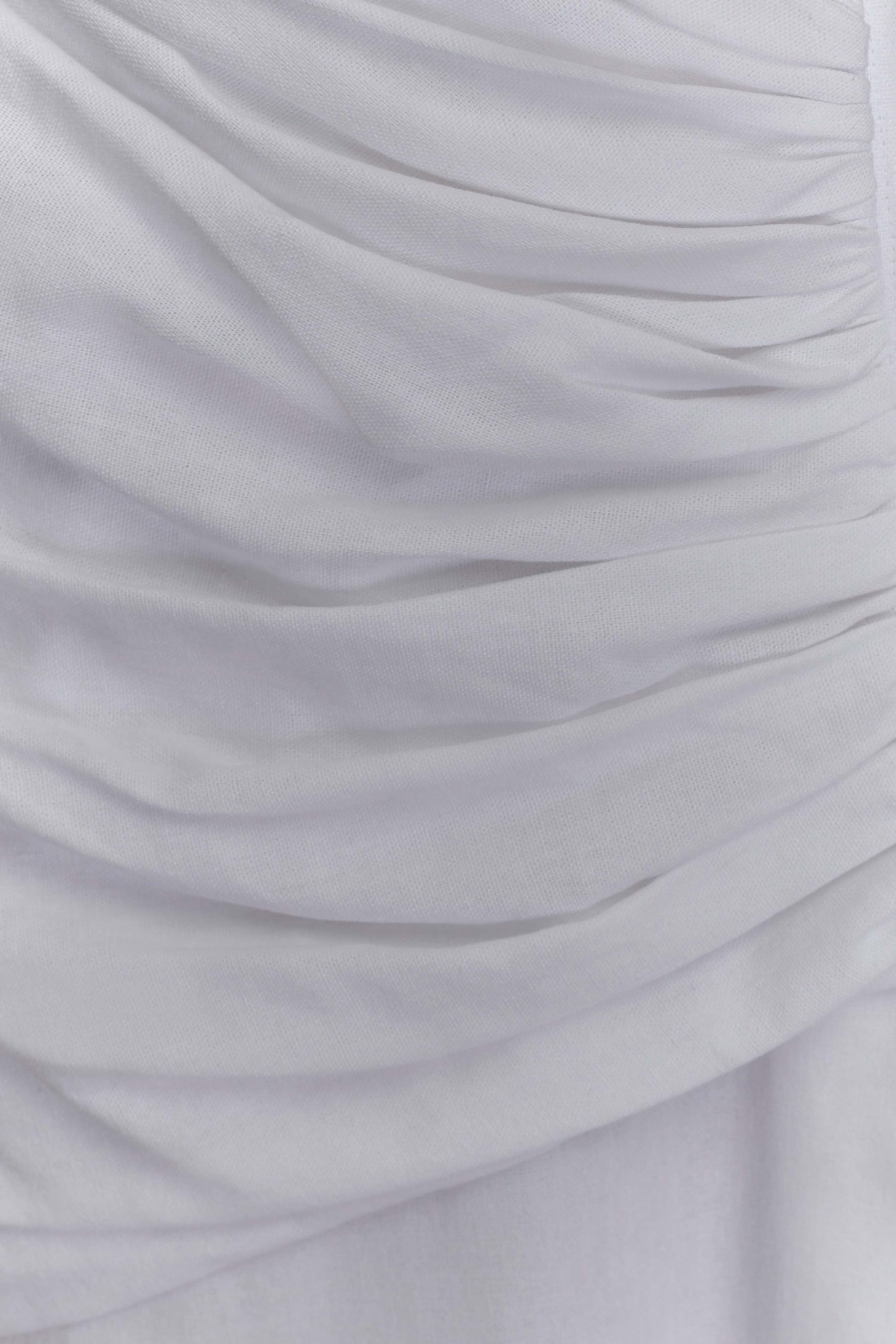 Dante Ruched Linen Midi Dress - White - Image 9
