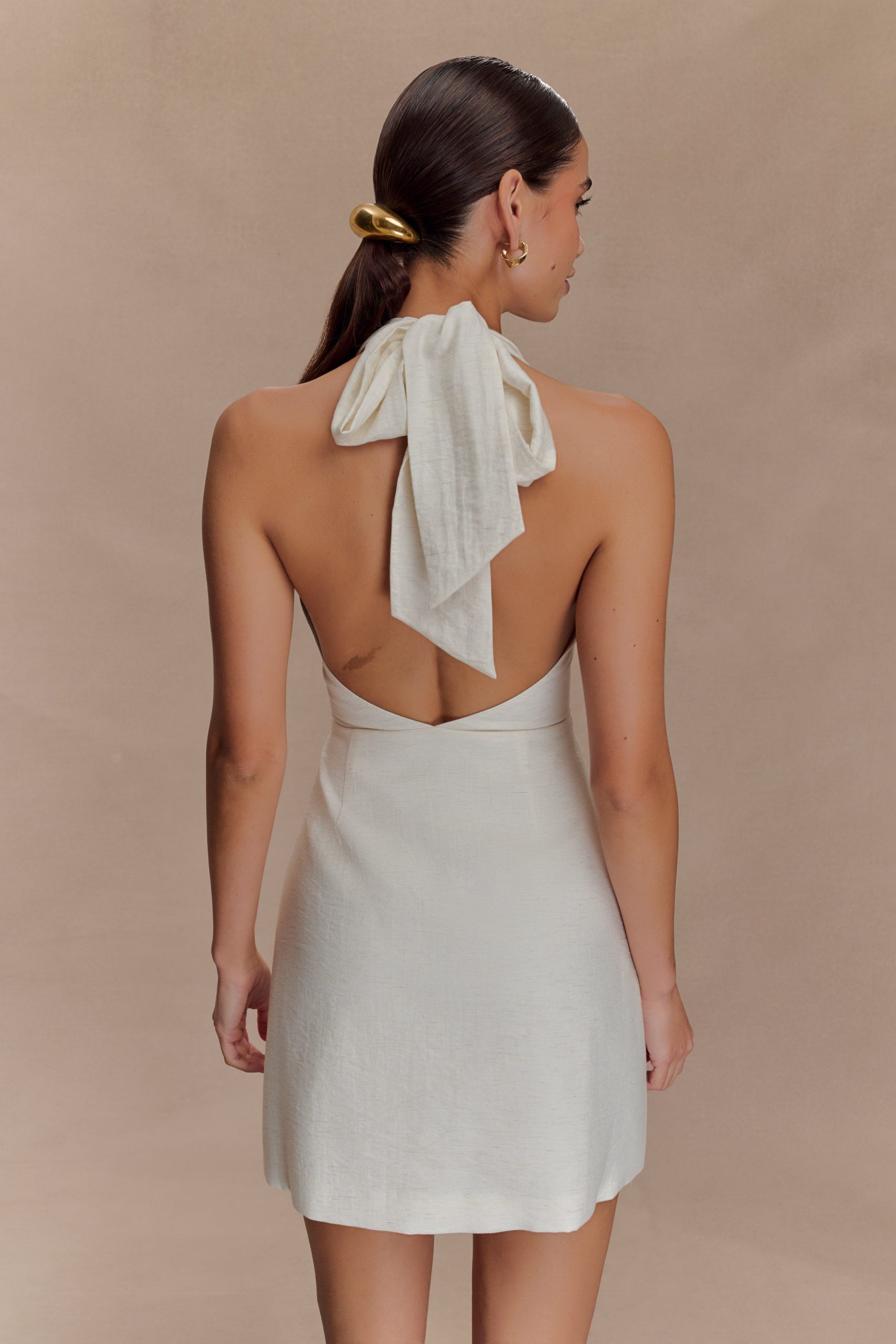 Anya Linen Halter Mini Dress - Oat Marle - Image 3