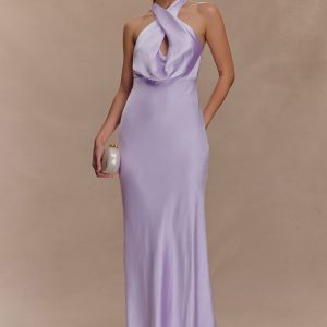 Phyllis Satin Halter Maxi Dress - Lilac