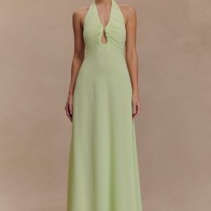 Malakhai Chiffon Halter Maxi Dress - Pastel Green