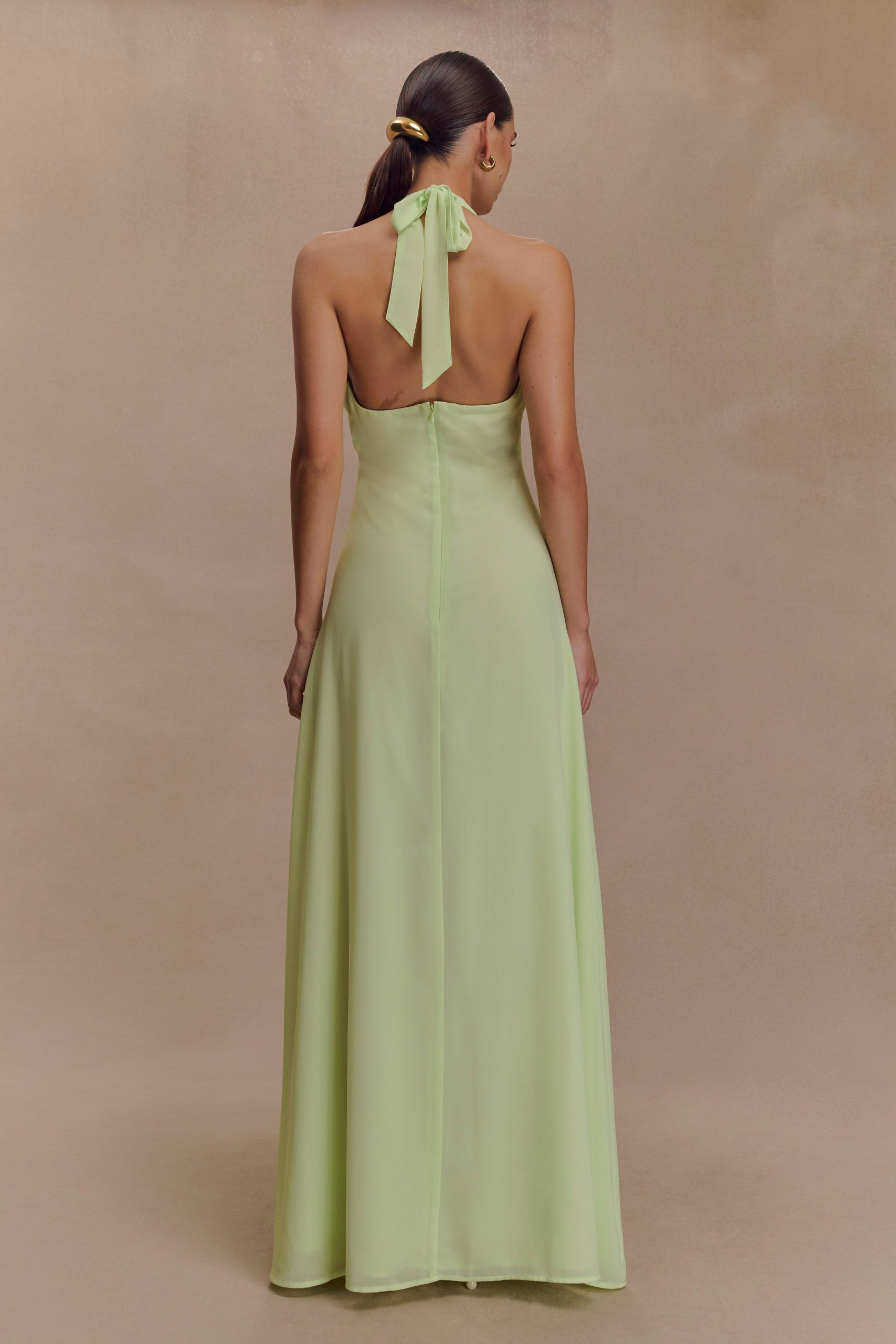 Malakhai Chiffon Halter Maxi Dress - Pastel Green - Image 2