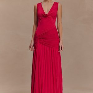Dania Cowl Neck Slinky Maxi Dress - Fuchsia Pink