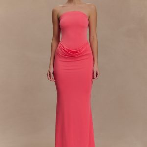 Madison Strapless Slinky Maxi Dress - Coral