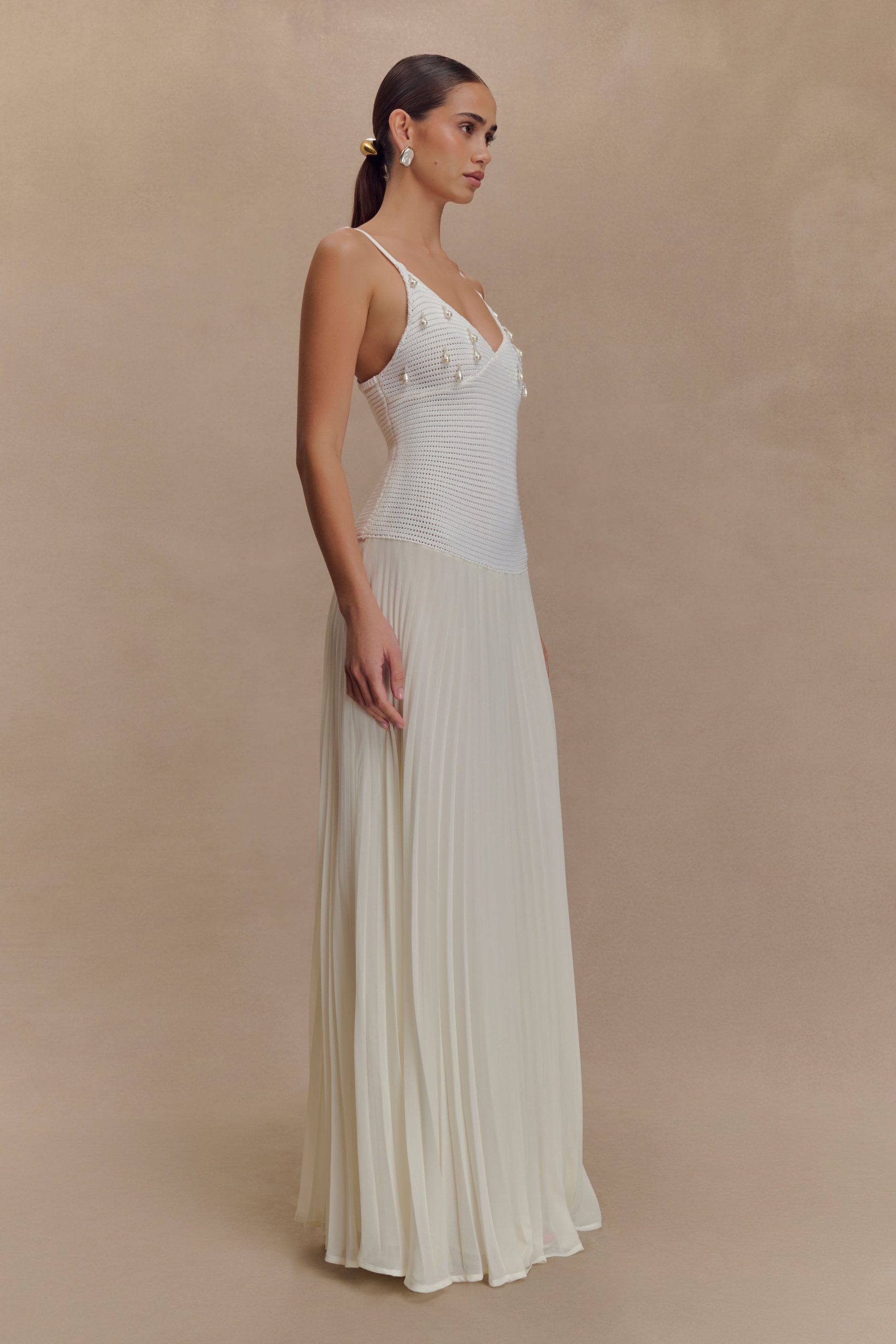 Catherine Crochet Pearl Maxi Dress - White - Image 2