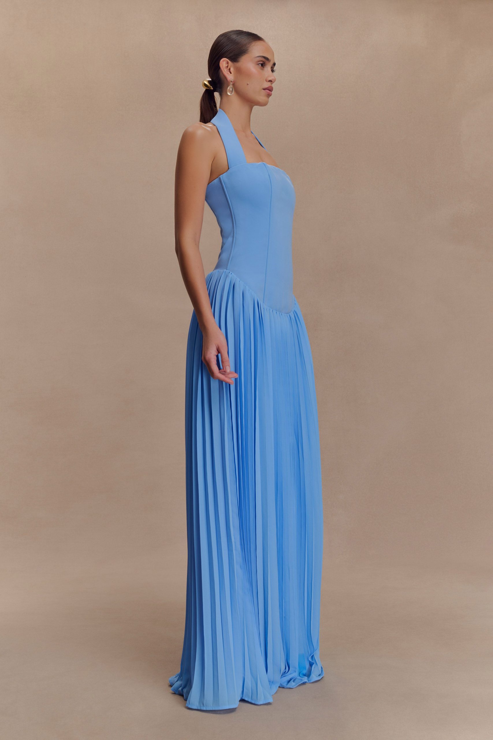 Stacie Pleated Halter Maxi Dress - Bright Blue - Image 4