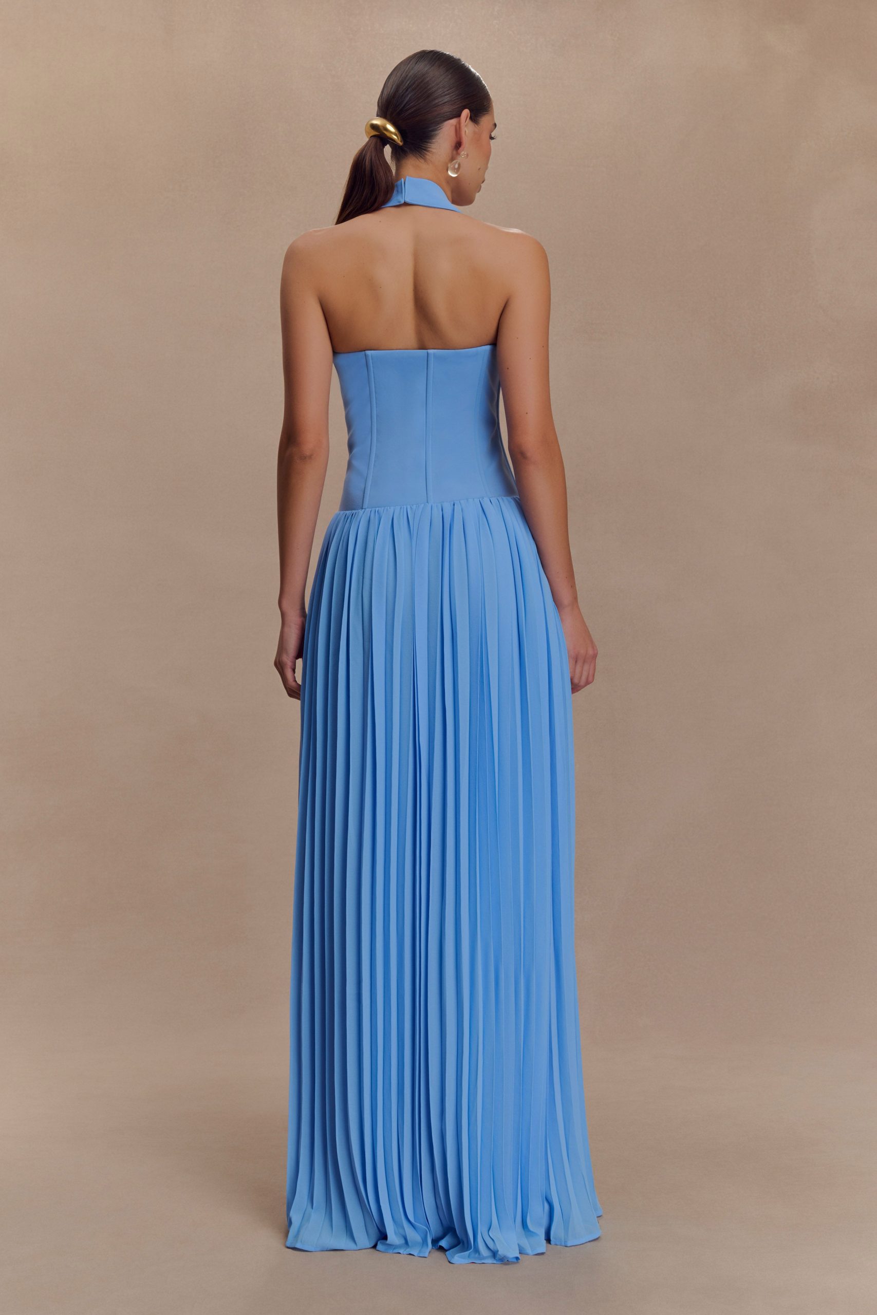 Stacie Pleated Halter Maxi Dress - Bright Blue - Image 2