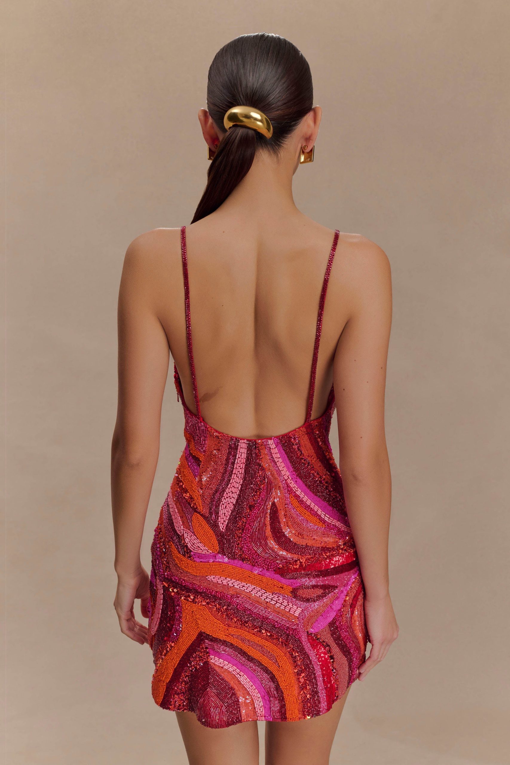 Eloise Hand Beaded Mini Dress - Pink Swirl Print - Image 7