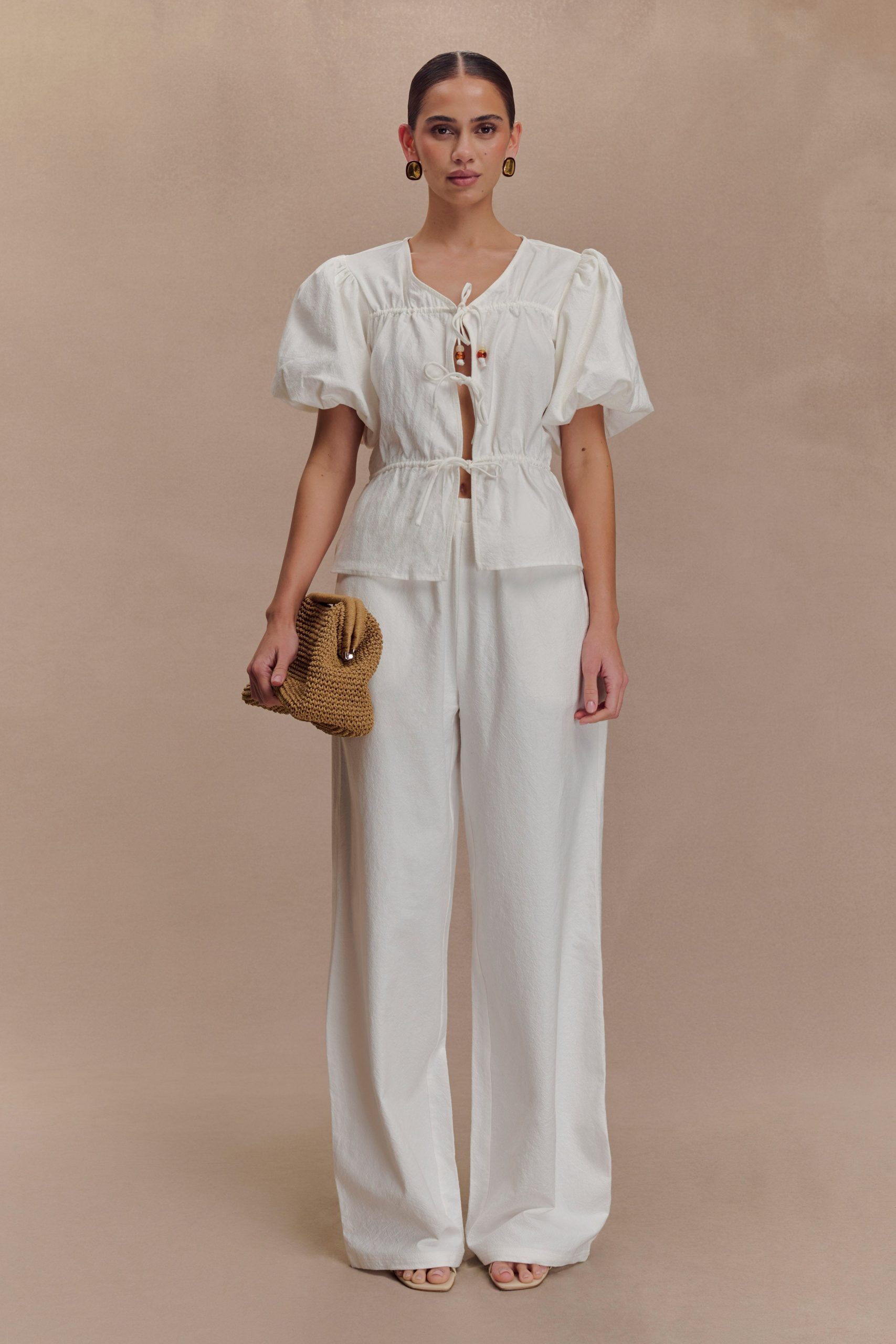 Emilie Puff Sleeve Cotton Top - White - Image 7