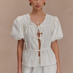 Emilie Puff Sleeve Cotton Top - White
