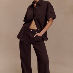 Maya Oversized Denim Shirt - Chocolate