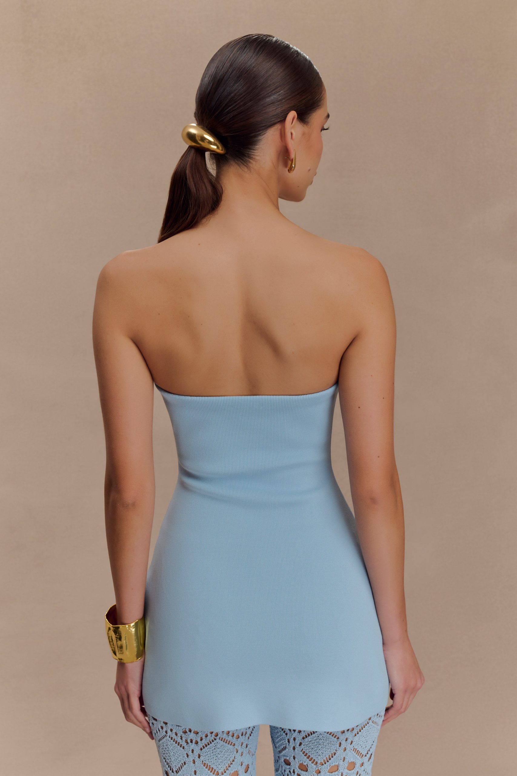 Anette Bandage Knit Strapless Top - Sky Blue - Image 2