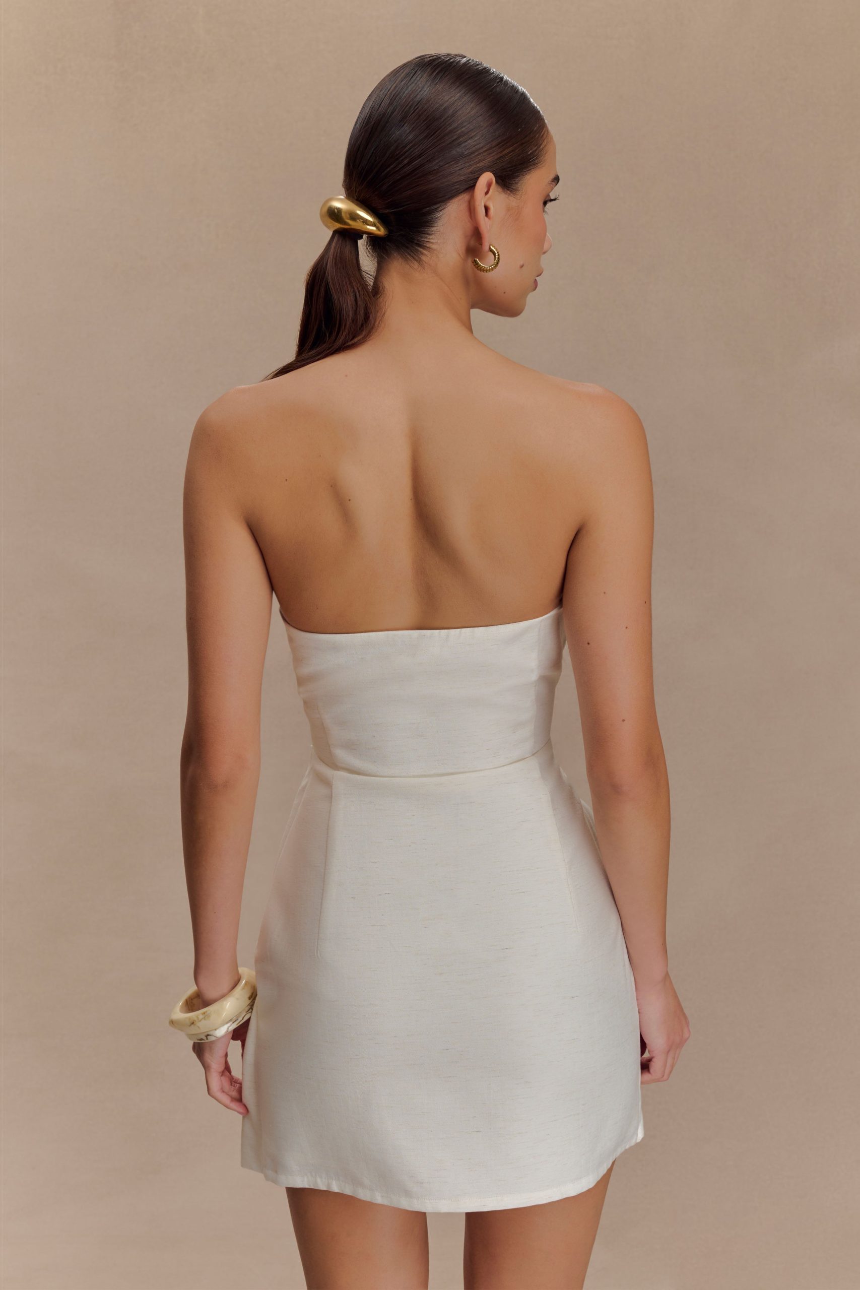 Steph Strapless Linen Mini Dress - White - Image 5