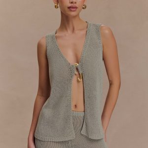 Malani Knit Top With Hardware - Sage