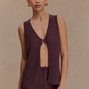 Malani Knit Top With Hardware - Chocolate