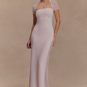 Wyatt Slinky And Mesh Maxi Dress - Pale Pink