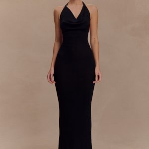 Ayella Cowl Knit Maxi Dress - Black