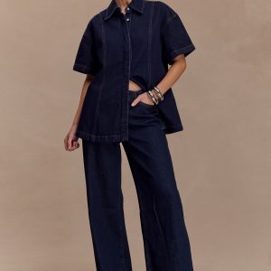 Maya Oversized Denim Shirt - Indigo Blue