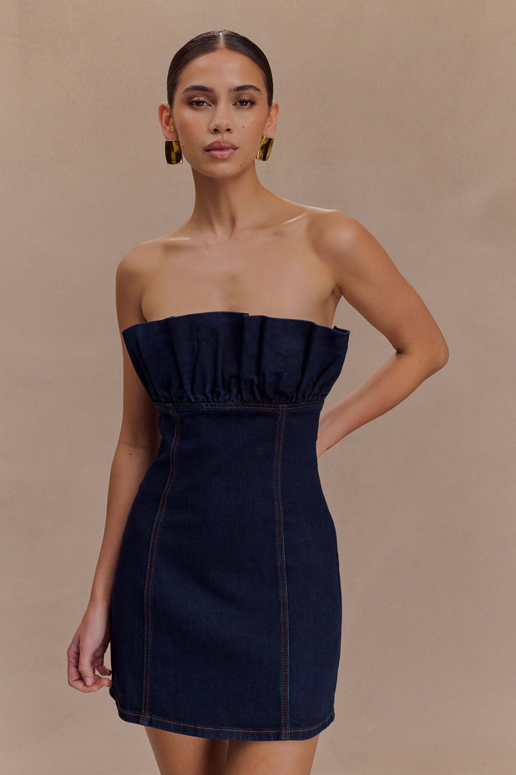Raesha Frill Denim Mini Dress - Indigo Blue - Image 6