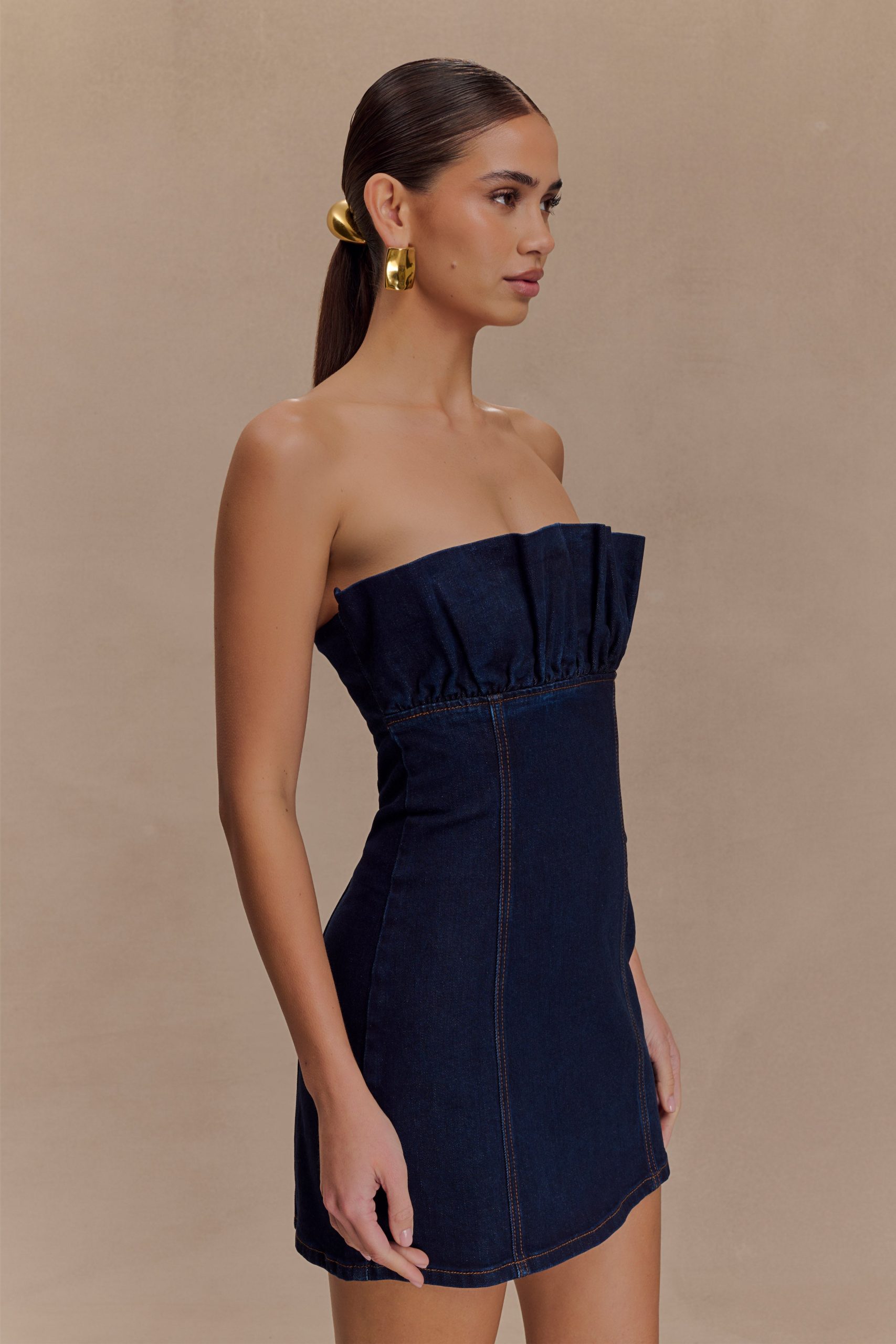 Raesha Frill Denim Mini Dress - Indigo Blue - Image 4