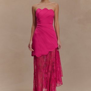 Aleena Satin And Lace Maxi Dress - Dragonfruit