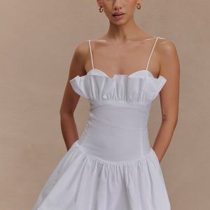 Janis Cotton Frill Mini Dress - White