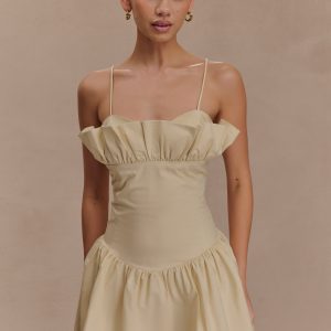 Janis Cotton Frill Mini Dress - Nude
