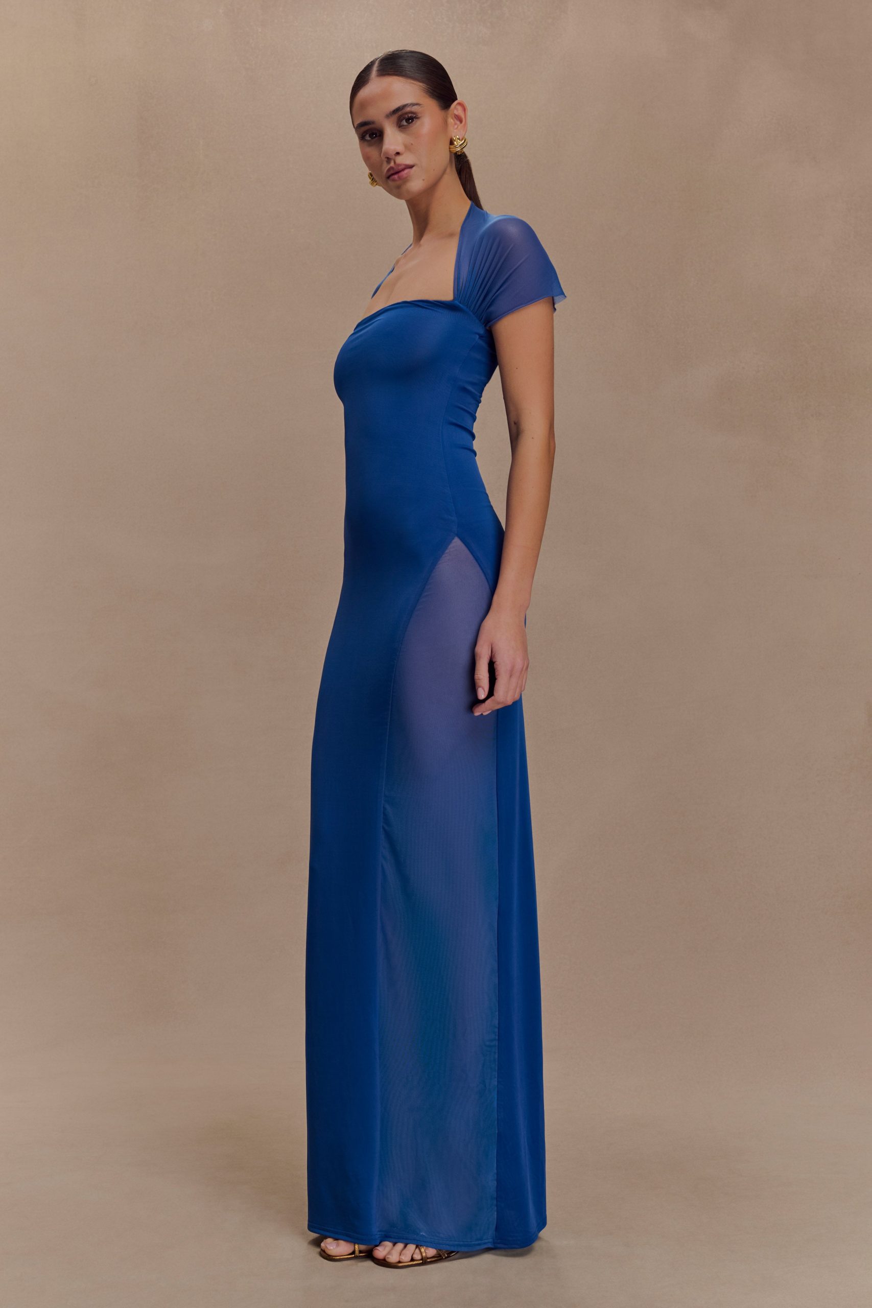 Wyatt Slinky And Mesh Maxi Dress - Cobalt Blue - Image 4