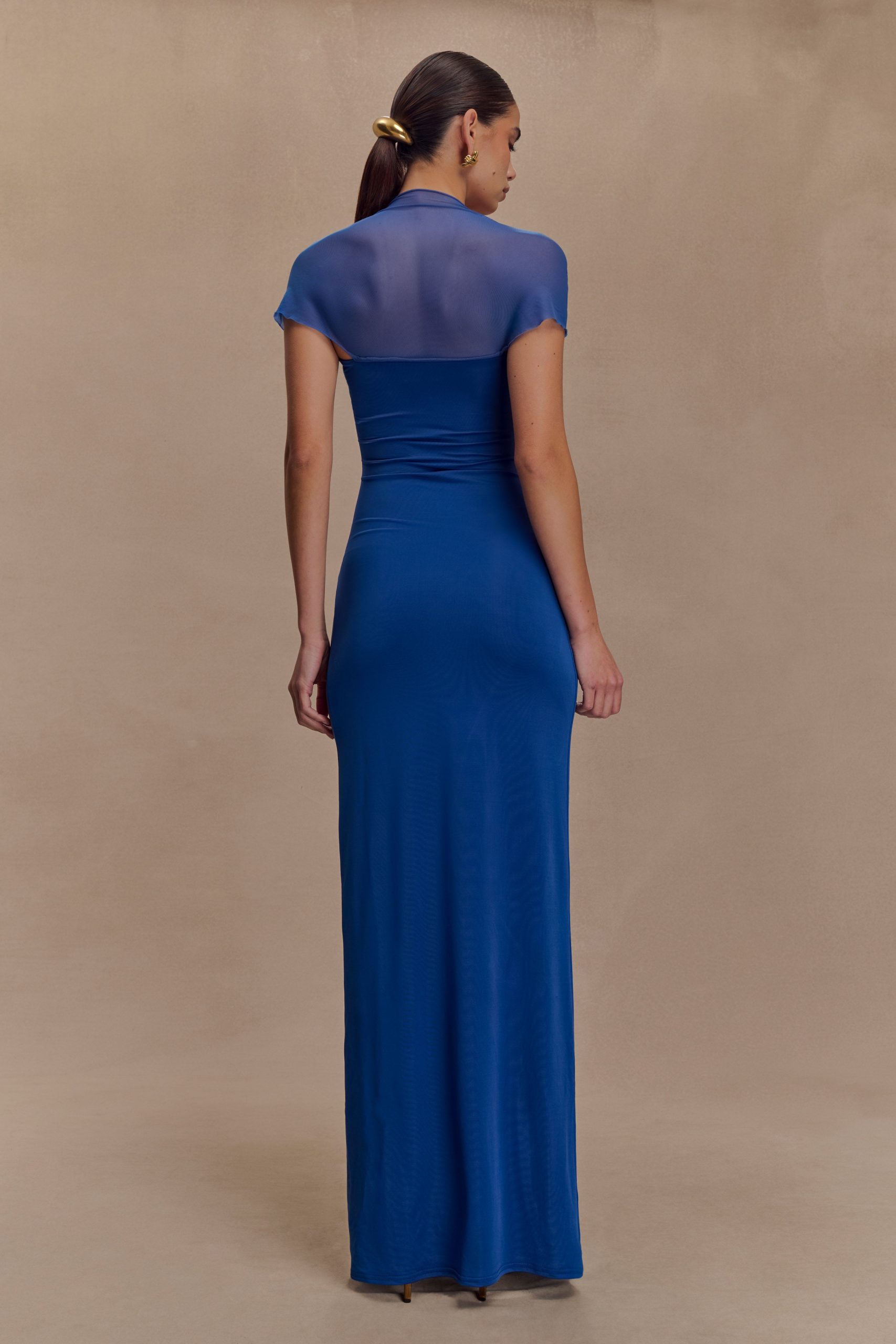Wyatt Slinky And Mesh Maxi Dress - Cobalt Blue - Image 2
