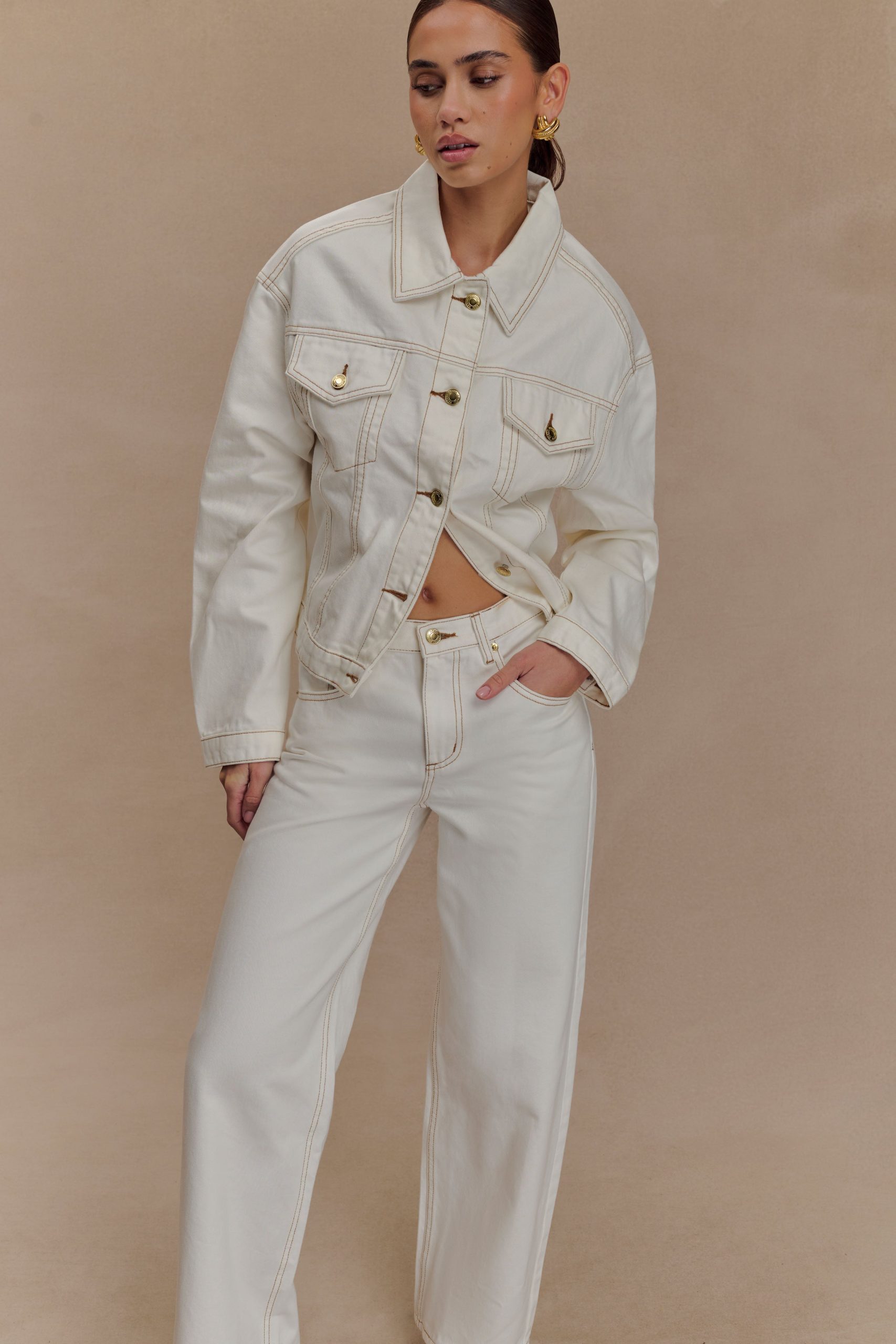 Kirra Cinched Denim Jacket - White - Image 3