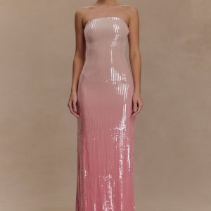 Miranda Strapless Sequin Maxi Dress - Ombre Pink