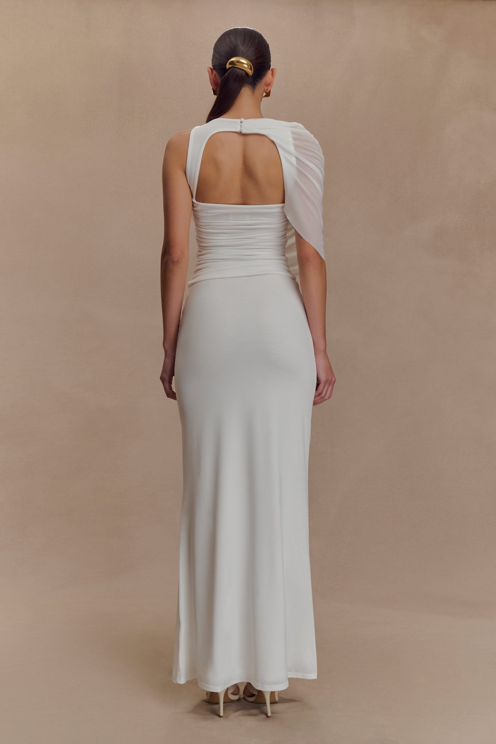 Pruedance Slinky Draped Top With Mesh Overlay - White - Image 6