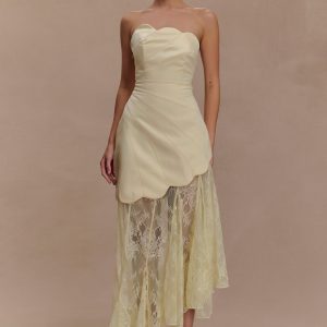 Aleena Satin And Lace Maxi Dress - Lemon