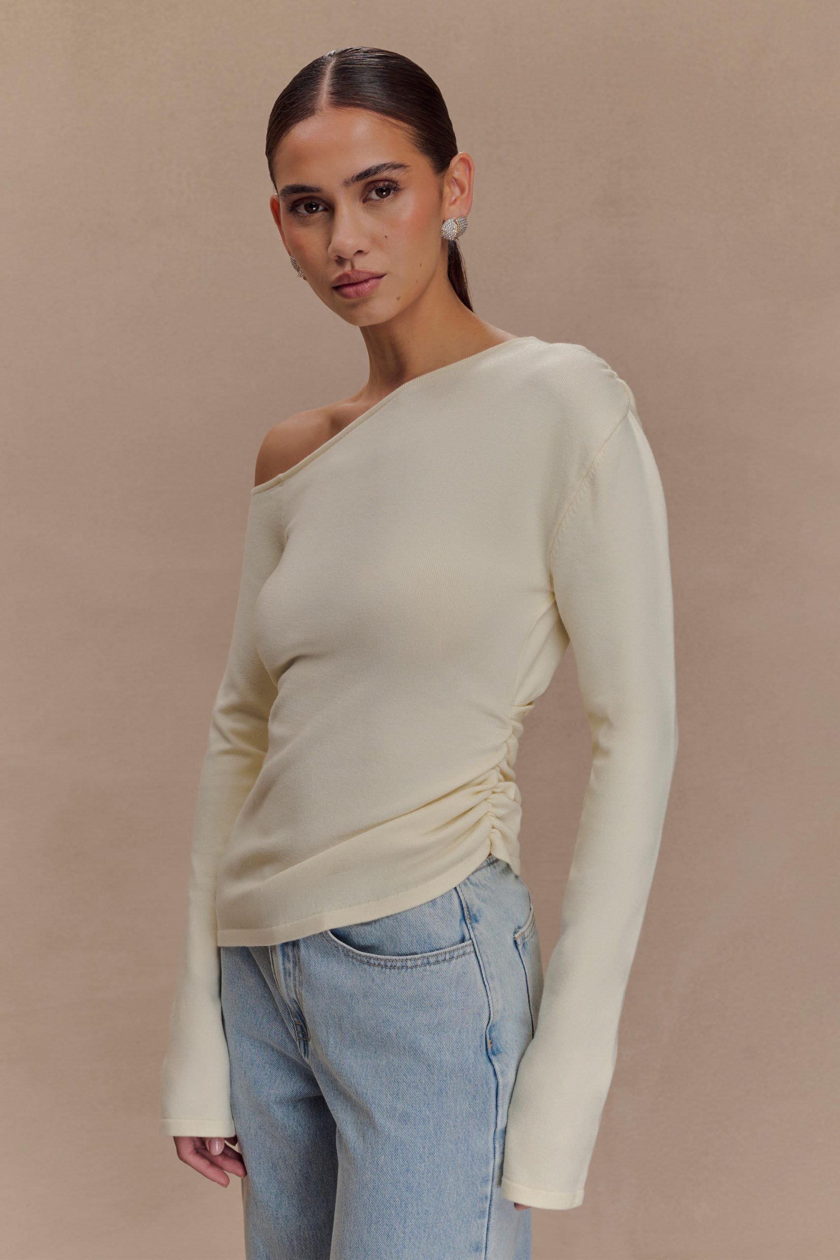 Miles Off Shoulder Knit Top - Ivory - Image 8