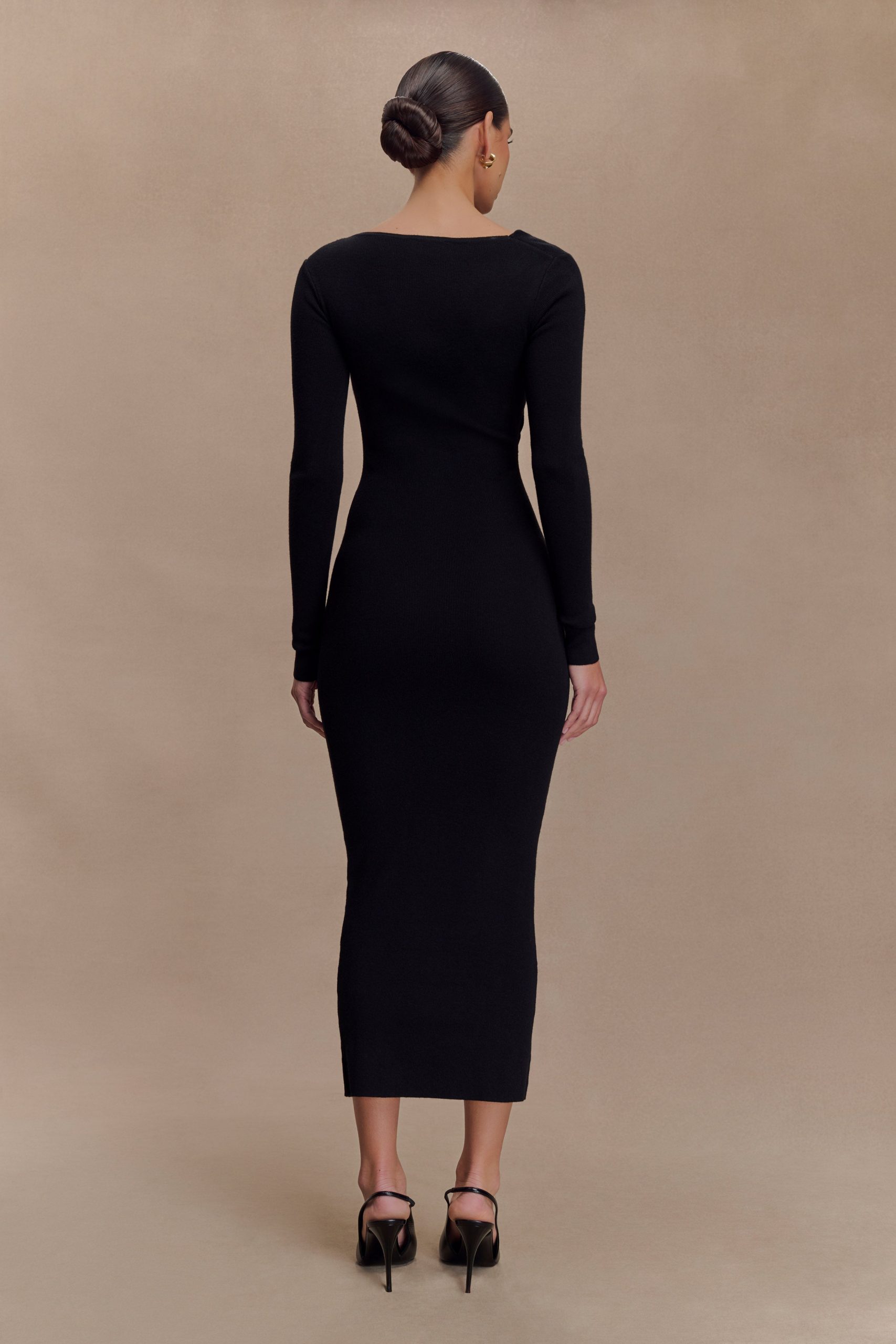 Culver Draped Twist Knit Midi Dress - Black - Image 2