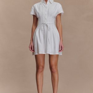 Aysha Buttoned Linen Mini Dress - White