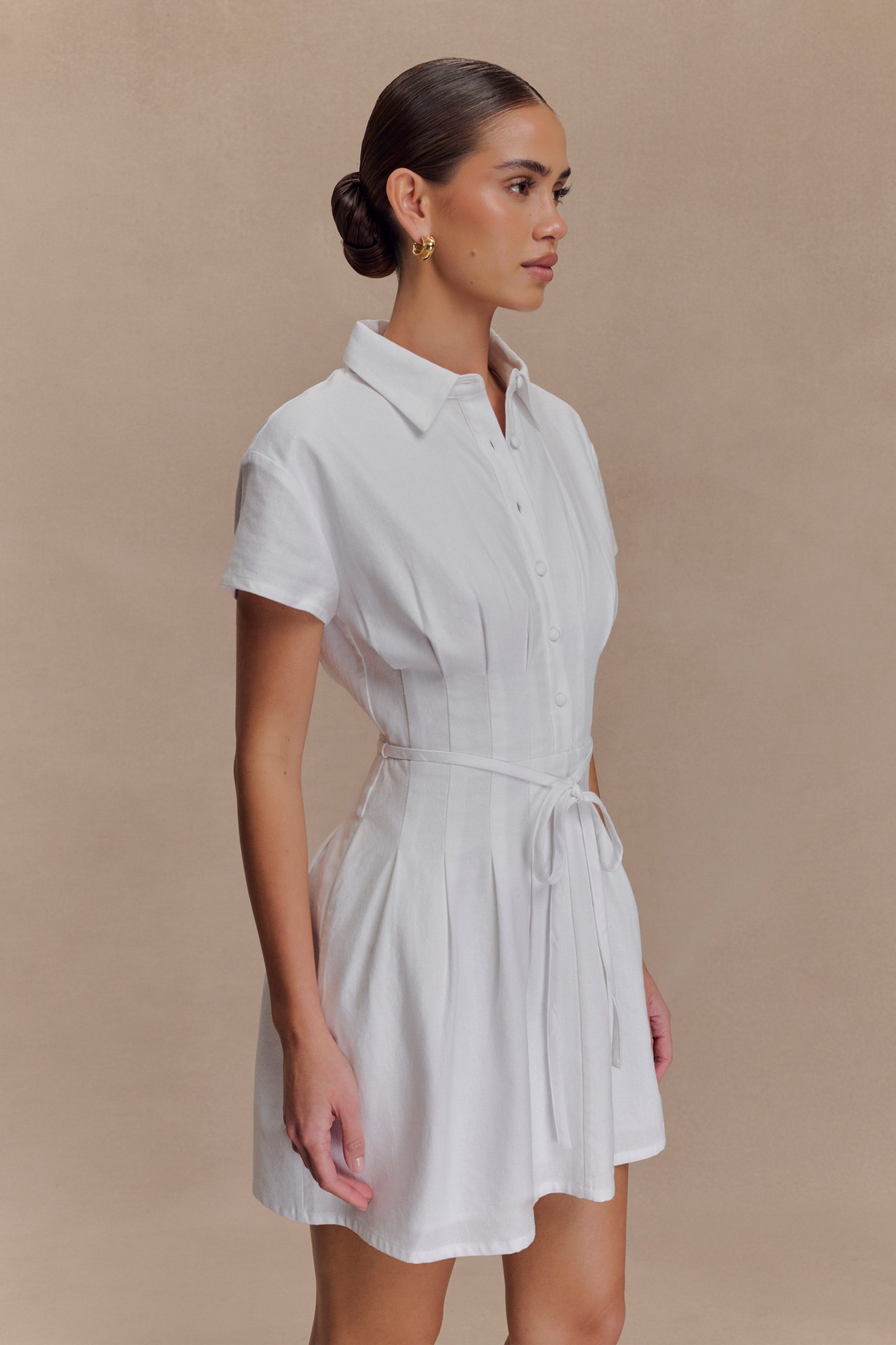 Aysha Buttoned Linen Mini Dress - White - Image 4