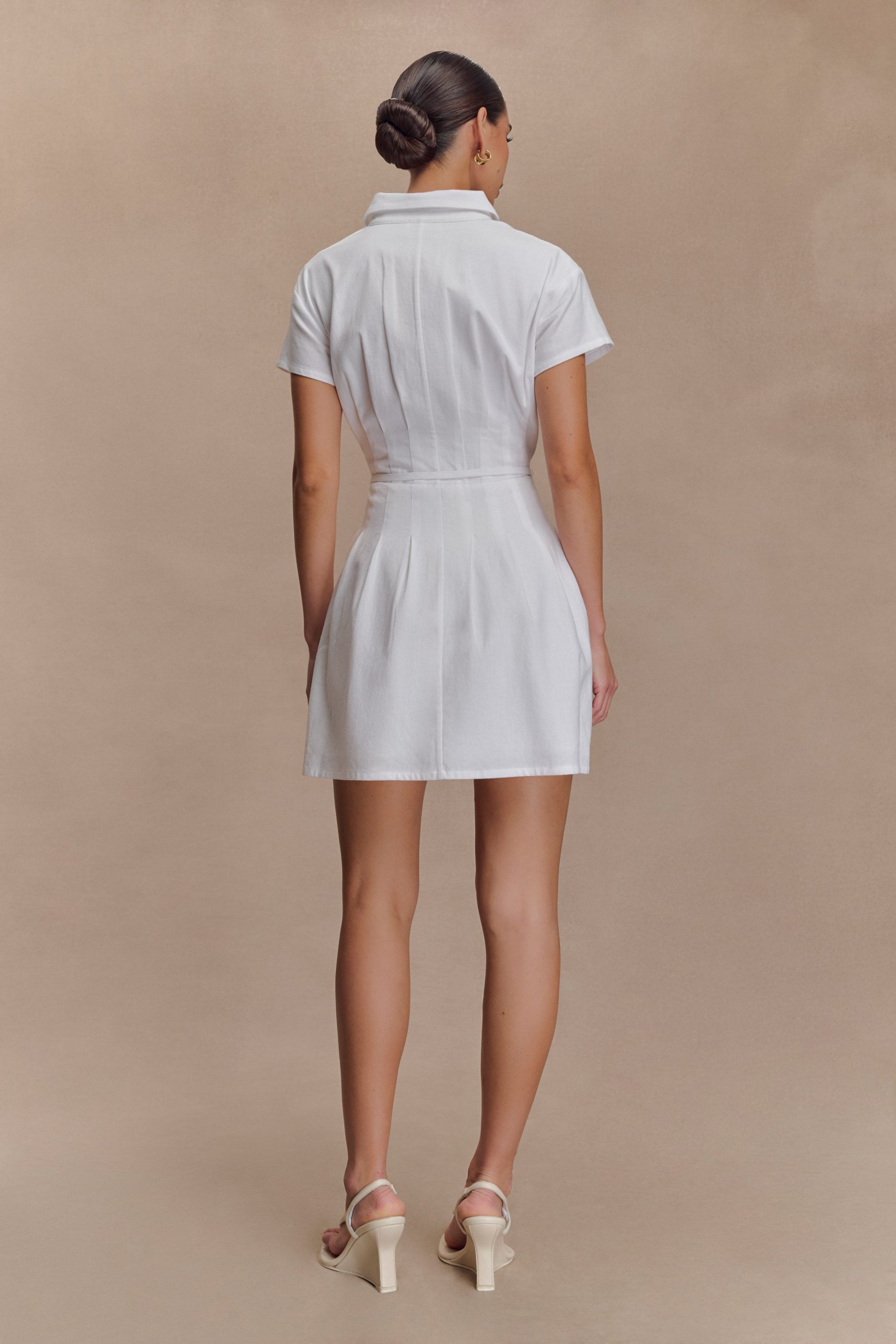 Aysha Buttoned Linen Mini Dress - White - Image 2