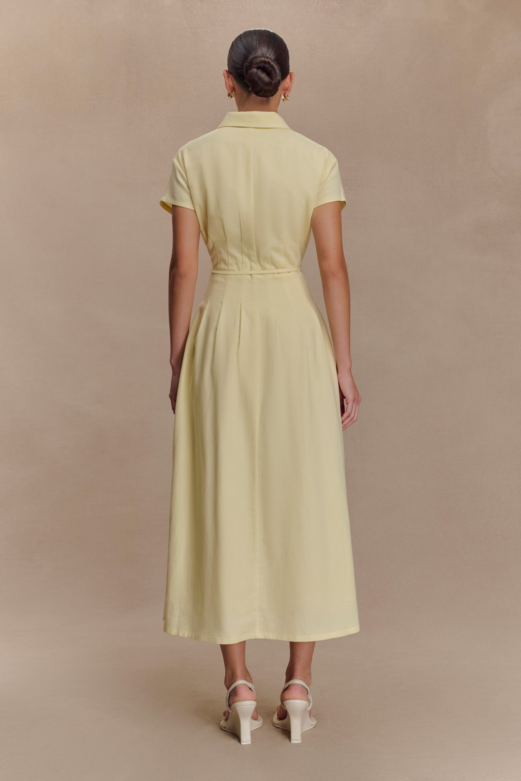 Aysha Buttoned Linen Midi Dress - Lemon - Image 2